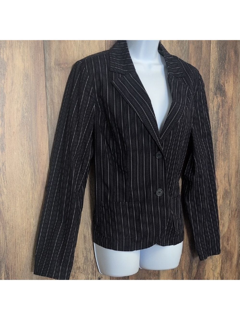 Liz & Co. Navy Striped Women's Stretch Blazer L                         V134